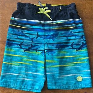 Shark Print Kids Swim Shorts - Blue